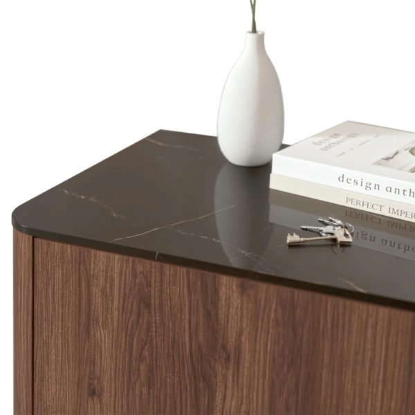 Nowoczesna Komoda do Salonu Mid Century Modern Loft Orzech Warmia Czarny Marmur SOLANO KM-1 Halmar