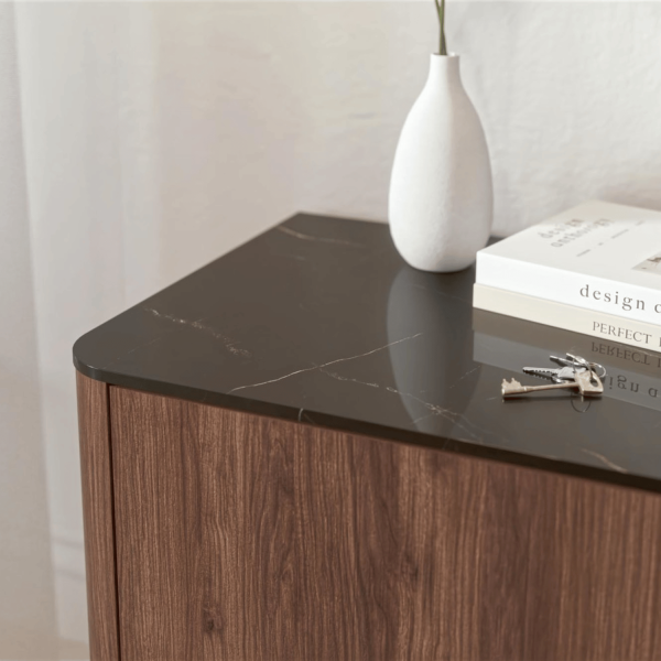 Nowoczesna Komoda do Salonu Mid Century Modern Loft Orzech Warmia Czarny Marmur SOLANO KM-1 Halmar