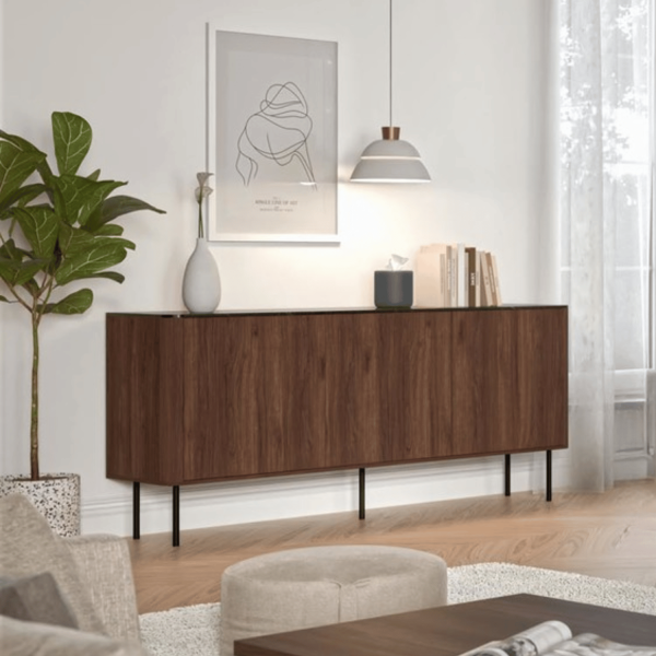 Nowoczesna Komoda do Salonu Mid Century Modern Loft Orzech Warmia Czarny Marmur SOLANO KM-1 Halmar