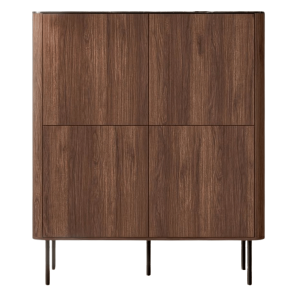 Nowoczesna Wysoka Komoda do Salonu Mid Century Modern Loft Orzech Warmia Czarny Marmur SOLANO KM-2 Halmar
