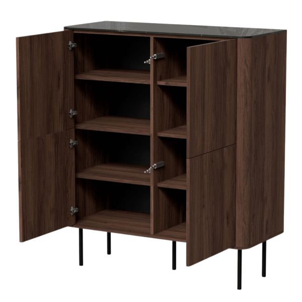 Nowoczesna Wysoka Komoda do Salonu Mid Century Modern Loft Orzech Warmia Czarny Marmur SOLANO KM-2 Halmar