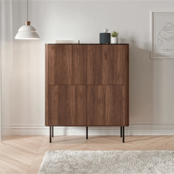 Nowoczesna Wysoka Komoda do Salonu Mid Century Modern Loft Orzech Warmia Czarny Marmur SOLANO KM-2 Halmar