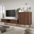Nowoczesna Wysoka Komoda do Salonu Mid Century Modern Loft Orzech Warmia Czarny Marmur SOLANO KM-2 Halmar
