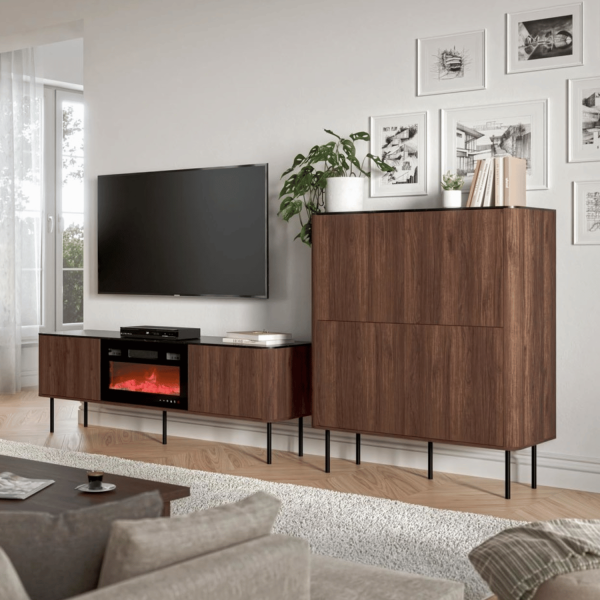 Nowoczesna Wysoka Komoda do Salonu Mid Century Modern Loft Orzech Warmia Czarny Marmur SOLANO KM-2 Halmar