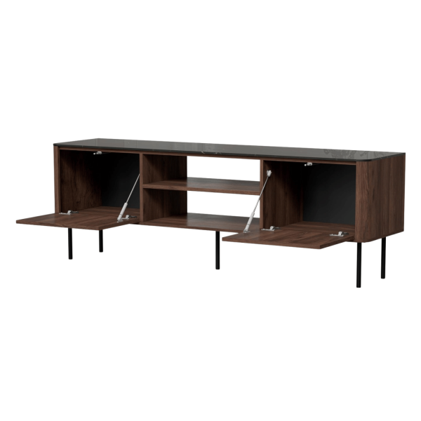 Nowoczesna Szafla RTV do Salonu Mid Century Modern Loft Orzech Warmia Czarny Marmur SOLANO RTV-1 Halmar