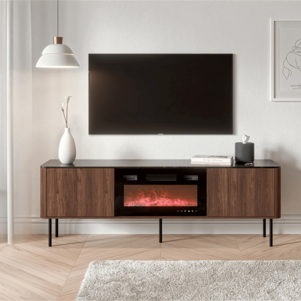 Nowoczesna Szafla RTV do Salonu Mid Century Modern Loft Orzech Warmia Czarny Marmur SOLANO RTV-1 Halmar