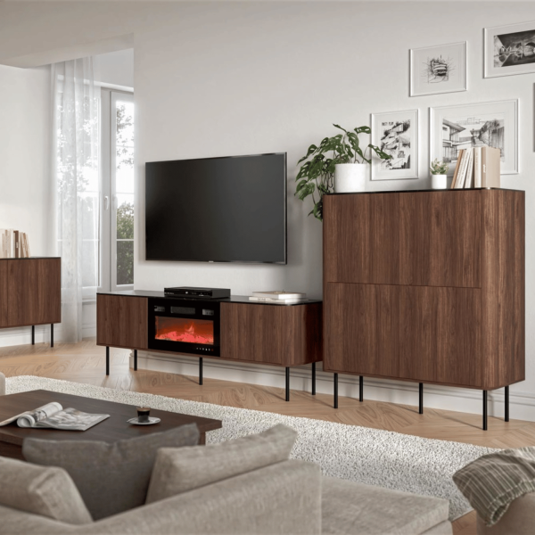 Nowoczesna Szafla RTV do Salonu Mid Century Modern Loft Orzech Warmia Czarny Marmur SOLANO RTV-1 Halmar