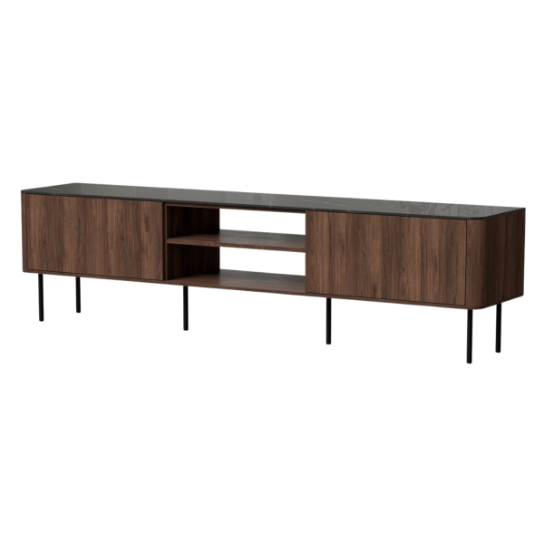 Nowoczesna Szafla RTV do Salonu Mid Century Modern Loft Orzech Warmia Czarny Marmur SOLANO RTV-2 Halmar