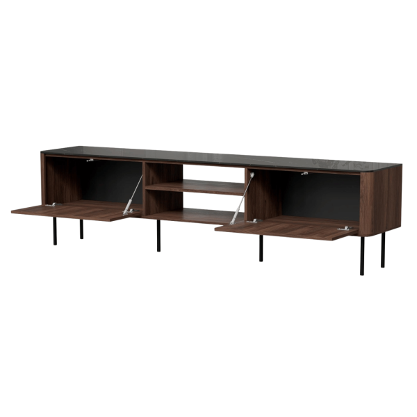 Nowoczesna Szafla RTV do Salonu Mid Century Modern Loft Orzech Warmia Czarny Marmur SOLANO RTV-2 Halmar