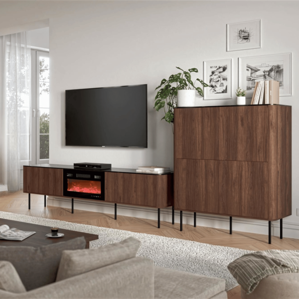 Nowoczesna Szafla RTV do Salonu Mid Century Modern Loft Orzech Warmia Czarny Marmur SOLANO RTV-2 Halmar