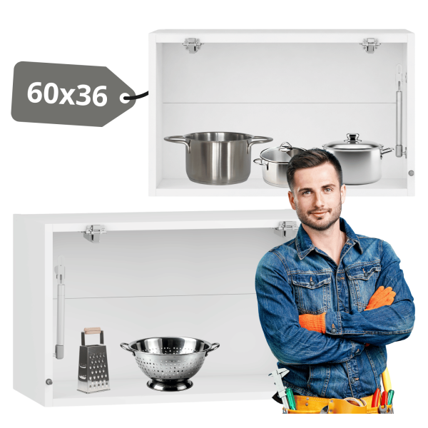 Nowoczesny Korpus Meblowy Kuchenny Szafka Górna Okapowa Z Witryną Biała Bez Frontu 60 cm VENTO GOV-60/36