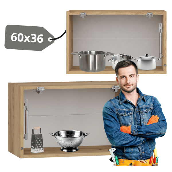 Korpus Meblowy Kuchenny 60 cm Nowoczesna Szafka Górna Okapowa Z Witryną Bez Frontu VENTO GOV-60/36