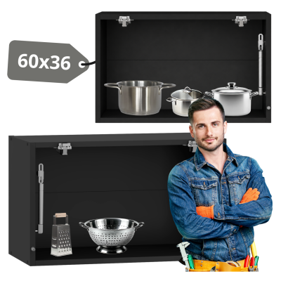 Szafka Kuchenna Górna Okapowa Z Witryną Bez Frontu 60 cm Nowoczesny Korpus Meblowy Czarny VENTO GOV-60/36