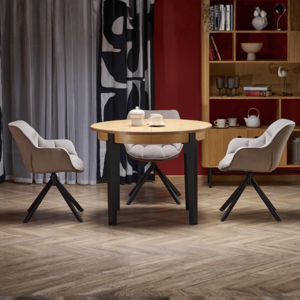 Nowoczesny Stół Rozkładany 100-200 do Salonu Loft Dąb Naturalny Nogi Czarny SORBUS Halmar