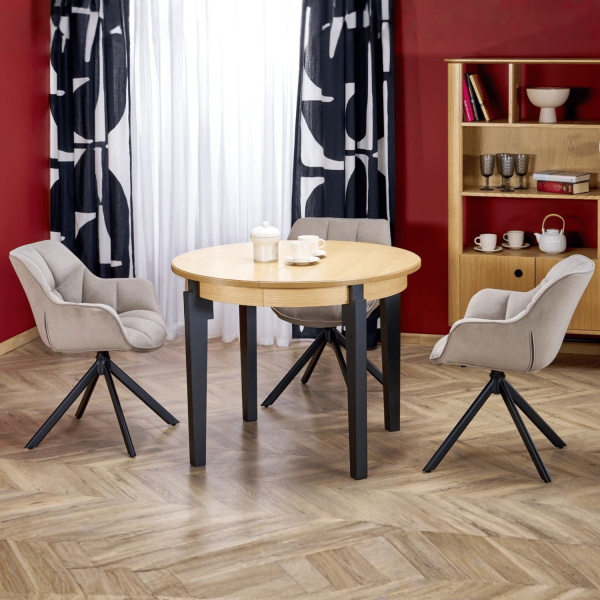 Nowoczesny Stół Rozkładany 100-200 do Salonu Loft Dąb Naturalny Nogi Czarny SORBUS Halmar