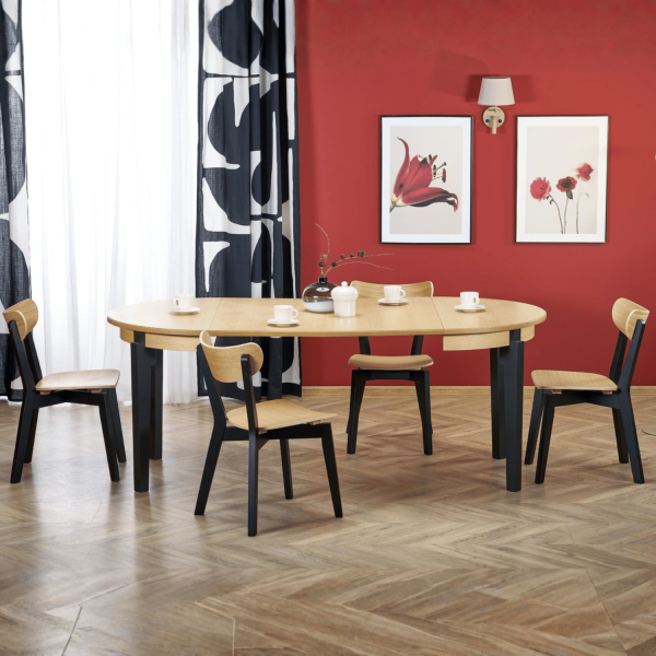 Nowoczesny Stół Rozkładany 100-200 do Salonu Loft Dąb Naturalny Nogi Czarny SORBUS Halmar