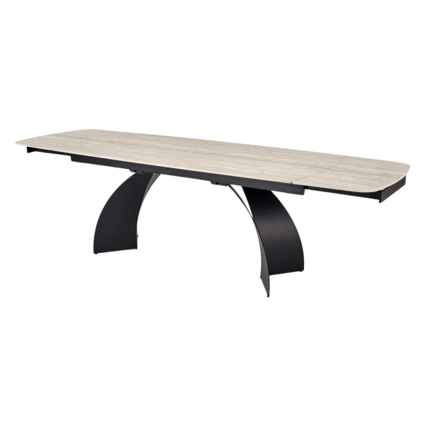 Nowoczesny Stół Rozkładany 180-260 cm do Salonu Skandynawski Jasny Trawertyn Nogi Czarny VITRUS Halmar