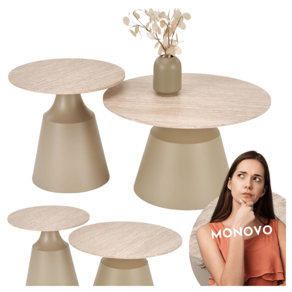 Nowoczesny Zestaw 2 Stolików Kawowych, 2x Stolik Kawowy do Salonu Skandynawski Trawertyn Kaszmir ZURICH Halmar