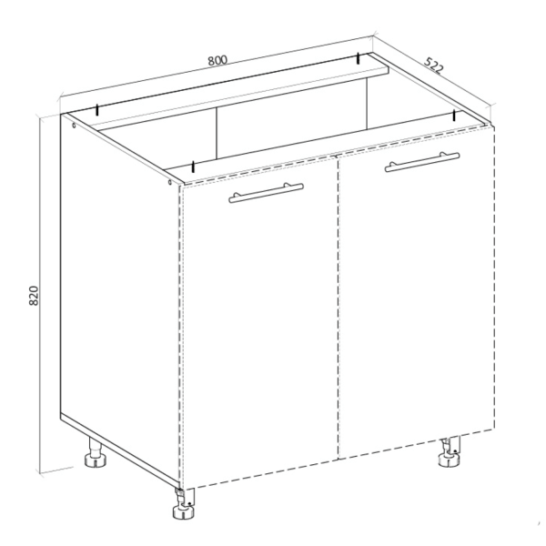 Czarna Szafka Kuchenna Stojąca Dolna Bez Frontu 80 cm Korpus Meblowy Kuchenny VENTO D-80/82