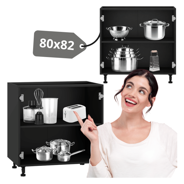 Czarna Szafka Kuchenna Stojąca Dolna Bez Frontu 80 cm Korpus Meblowy Kuchenny VENTO D-80/82