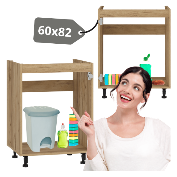 Szafka Zlewozmywakowa 60 cm Stojąca Korpus Szafki Pod Zlewozmywak Do Kuchni Bez Frontu Dąb Craft VENTO DK-60/82