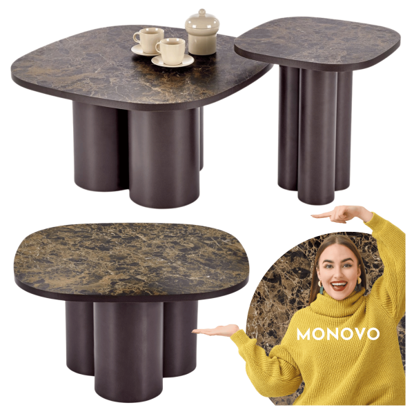 Nowoczesny Stolik Kawowy Ława do Salonu Mid Century Modern Brązowy Marmur Brązowy CORDINA Halmar