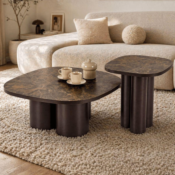 Nowoczesny Stolik Kawowy Ława do Salonu Mid Century Modern Brązowy Marmur Brązowy CORDINA Halmar