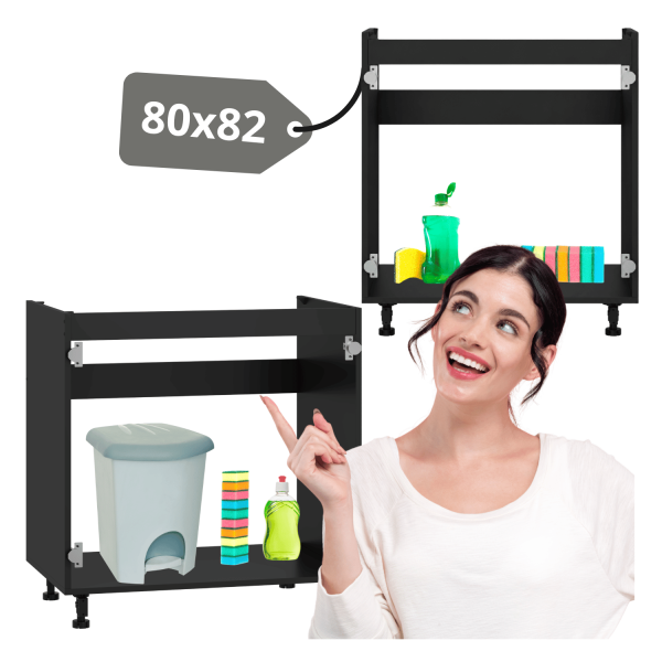 Szafka Pod Zlewozmywak Stojąca Szafka Kuchenna Bez Frontu 80 cm Czarny Korpus Do Kuchni VENTO DK-80/82