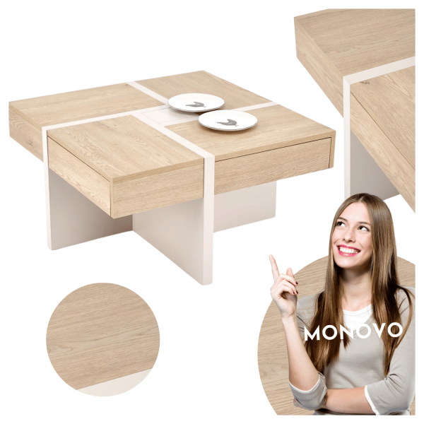 Nowoczesny Stylowy Stolik Kawowy Ława do Salonu z Schowkami Skandynawski Dąb Cremona Kaszmir SEVILLA S Halmar