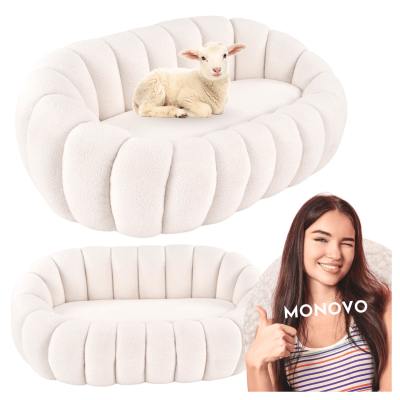 Nowoczesna Sofa Wypoczynkowa do Salonu Tapicerowany Duża Pufa Siedzisko Boucle Glamour Beżowy Biały Kremowy GASPAR XL Halmar