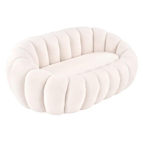 Nowoczesna Sofa Wypoczynkowa do Salonu Tapicerowany Duża Pufa Siedzisko Boucle Glamour Beżowy Biały Kremowy GASPAR XL Halmar