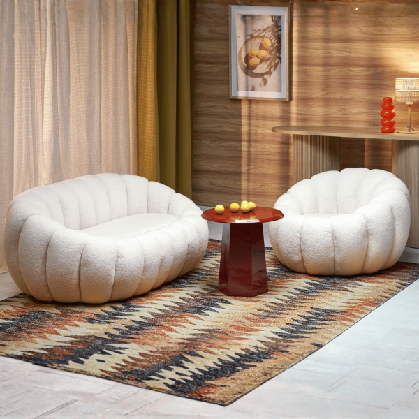 Nowoczesna Sofa Wypoczynkowa do Salonu Tapicerowany Duża Pufa Siedzisko Boucle Glamour Beżowy Biały Kremowy GASPAR XL Halmar