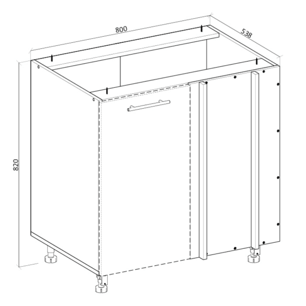 Czarna Szafka Kuchenna Dolna Narożna Bez Frontu 100 cm Korpus Meblowy Kuchenny VENTO DN-100/82