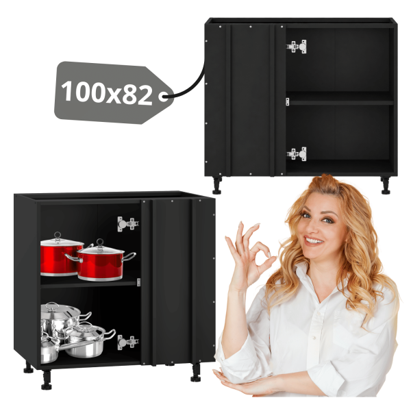 Czarna Szafka Kuchenna Dolna Narożna Bez Frontu 100 cm Korpus Meblowy Kuchenny VENTO DN-100/82