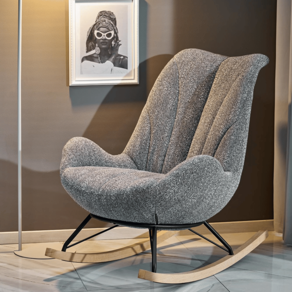 Nowoczesny Fotel Bujany Tapicerowany Bujak na Biegunach Modern Loft Skandynawski Popielaty Szary LUIS Halmar