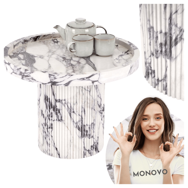 Nowoczesny Stolik Kawowy Mała Ława Okrągły do Salonu Glamour Marmurowy Biały Czarny AMARETTO Halmar