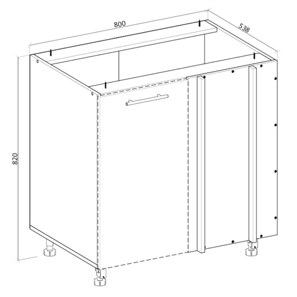 Czarny Korpus Meblowy Kuchenny 100 cm Szafka Zlewozmywakowa Narożna Bez Frontu VENTO DKN-100/82