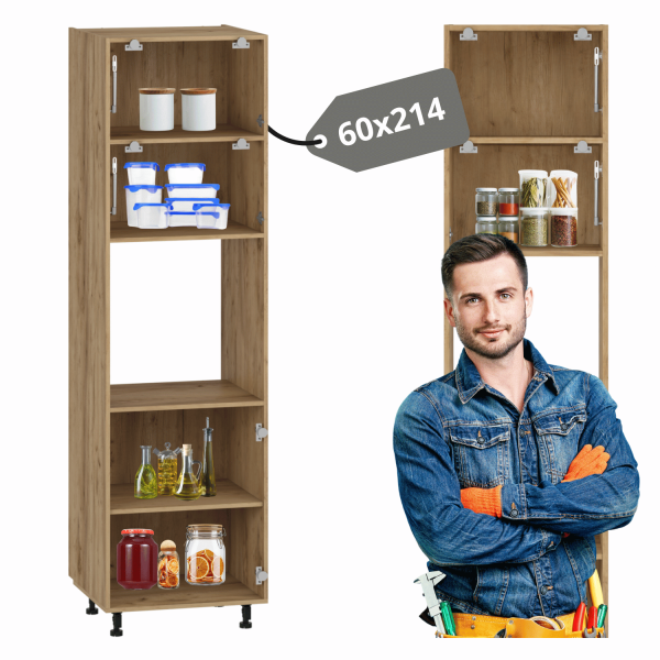 Wysoka Szafka 214 cm Kuchenna Słupek Kuchenny Stojący Korpus Meblowy Dąb Craft VENTO DP-60/214