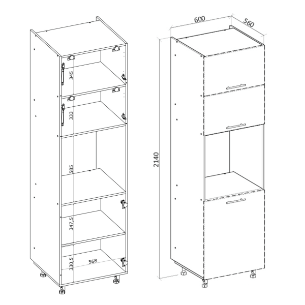 Korpus Meblowy Szafka Kuchenna Bez Frontu Słupek Kuchenny Stojący 214 cm Czarny VENTO DP-60/214