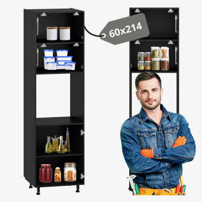 Korpus Meblowy Szafka Kuchenna Bez Frontu Słupek Kuchenny Stojący 214 cm Czarny VENTO DP-60/214