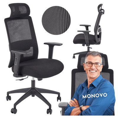 Ergonomiczny Fotel z Funkcją MULTIBLOCK Gabinetowy do Biura Komputera Czarny Siatka SWIFT Halmar