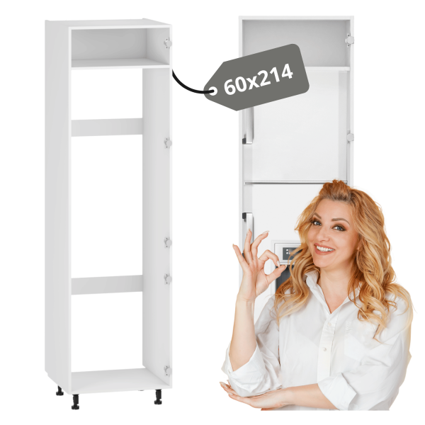 Biała Szafka Kuchenna Dolna Bez Frontu Wysoka 214 cm Stojąca Pod Zabudowę Lodówki Korpus Meblowy Kuchenny VENTO DL-60/214