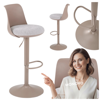 Nowoczesne Krzesło Barowe Hoker Tapicerowane do Kuchni Baru Loft Metal Cappuccino Popielaty H127 Halmar