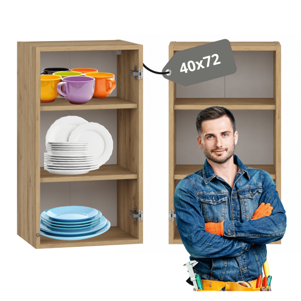 Szafka Górna Bez Frontu 40 cm Do Kuchni Wisząca Witryna Kuchenna Korpus Meblowy Dąb Craft VENTO GV-40/72
