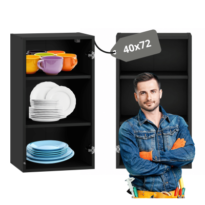 Korpus Meblowy 40 cm Szafka Górna Bez Frontu Do Kuchni Wisząca Witryna Kuchenna Czarna VENTO GV-40/72