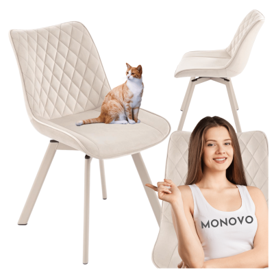 Tapicerowane Pikowane Krzesło do Salonu Jadalni Boho Skandynawskie Beżowe Jasny Beż Metalowe K520 CS Halmar