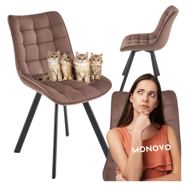 Nowoczesne Krzesło Pikowane Welurowe do Salonu Jadalni Loft Metalowe Mokka Brązowe K332 Halmar