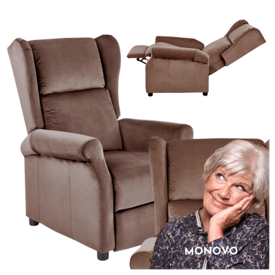 Tradycyjny Rozkładany Fotel Wypoczynkowy Welurowy do Salonu Modern Classic Mokka AGUSTIN 2 Halmar