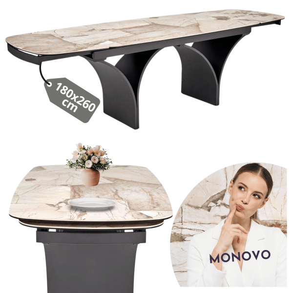Nowoczesny Stół Owalny Rozkładany 180-260 cm do Salonu Glamour Beżowy Marmur Czarny ALTER Halmar
