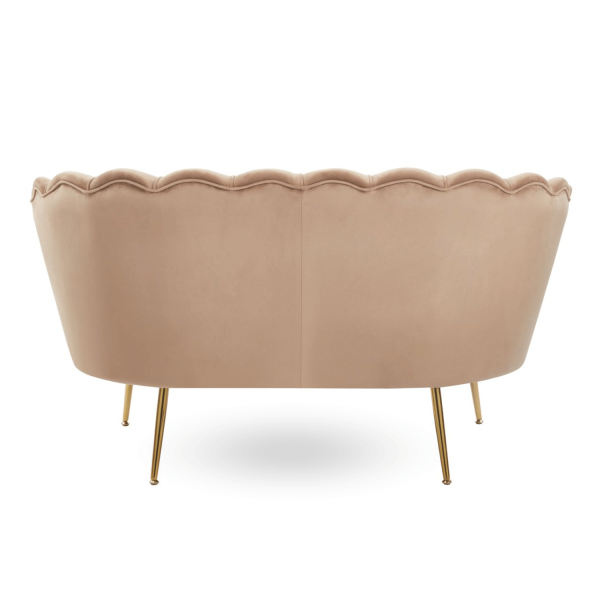 Beżowa Sofa Muszelka Kanapa do Poczekalni Salonu Glamour Welurowa Złota Cappuccino ZENDAYA